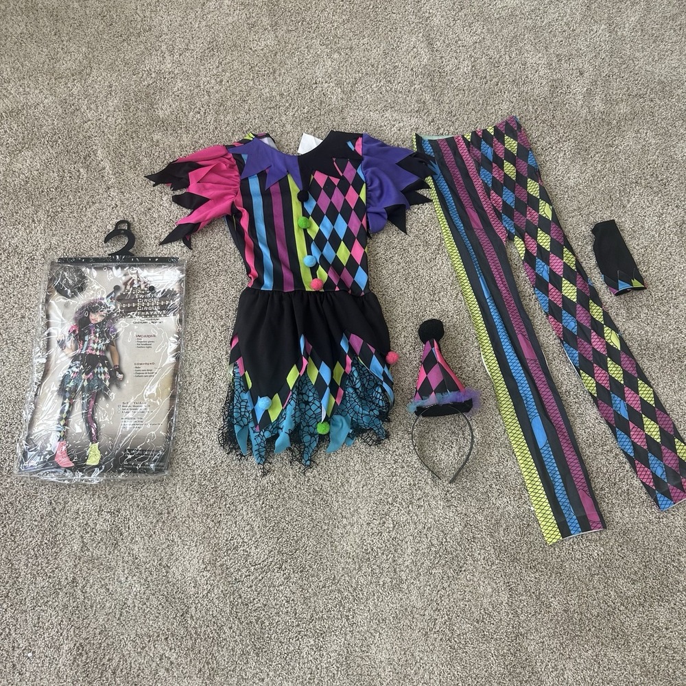 Fun World Girls M 8-10 Twisted Circus Clown Costume Halloween *missing One Glove